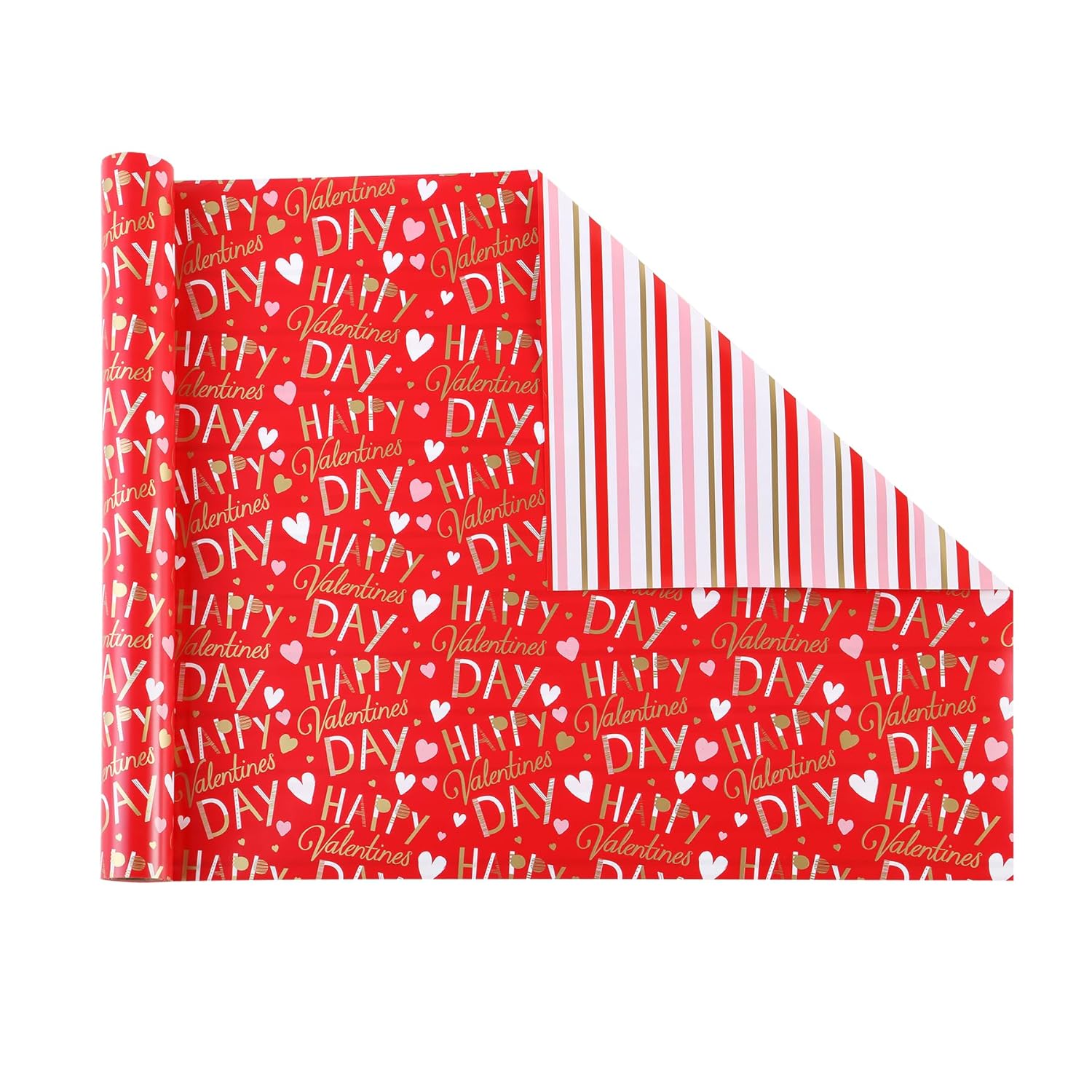 Red Wrapping Paper Roll, 17 Inch X 32.8 Feet, Happy Valentine'S Day - Colorful Stripes Design Gift Wrap For Valentine'S Day, Wedding, Bridal Shower, Birthday, Baby Shower, Party