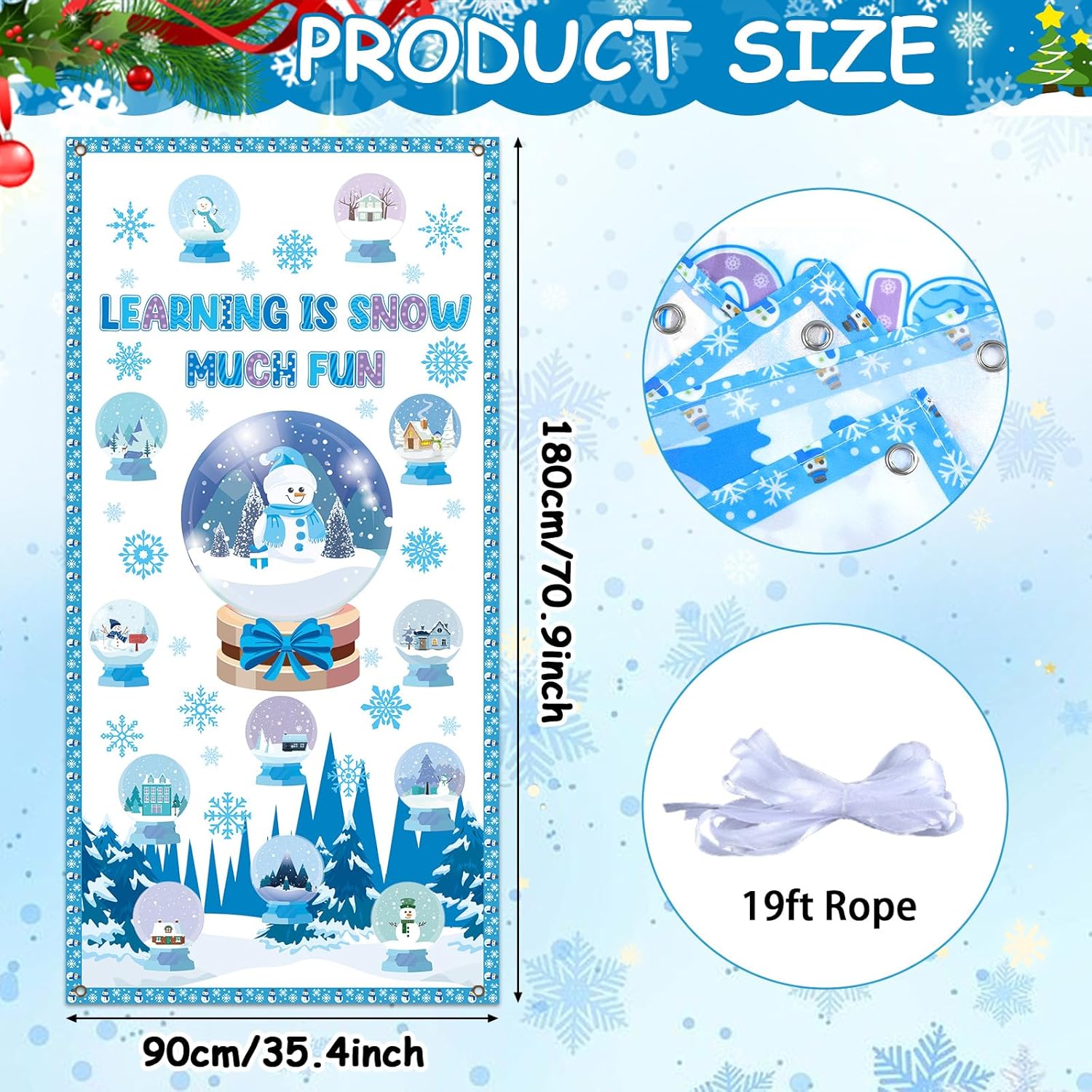 Winter Christmas Door Cover Decoration Classroom Snow Globe Snowflakes Banner Xmas Hanging Decor For Front Door Porch Holiday School Party Supplies (Learning Is Snow Much Fun)