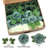 Green Artificial Flowers Foam Green Roses With Stems For Diy Wedding Flowers Bridal Shower Table Centerpieces Party Decor Christmas Tree 25Pcs