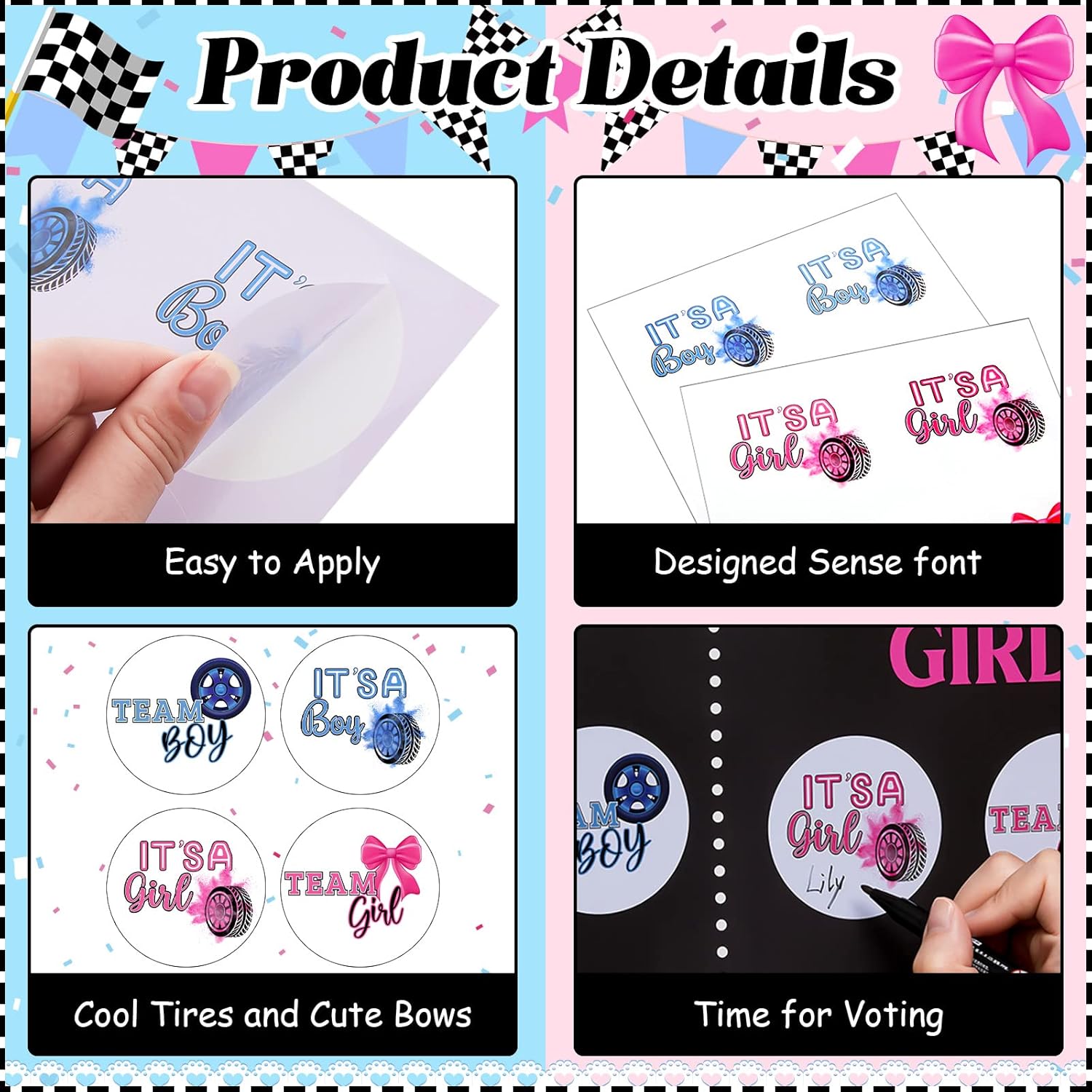 72 Pieces Burnouts Or Bows Gender Reveal Stickers And Gender Reveal Board For Voting Games And Party Invitations 2.67 Inch Team Boy And Team Girl Labels Sticker For Gender Reveal Parties Baby Showers
