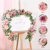 Flower Garland Decorations, 6.07Ft Pink Floral Rose Garland, Artificial Eucalyptus Greenery Vines With Flowers For Wedding Table Runner Centerpieces Backdrop Room Decor (Pink)