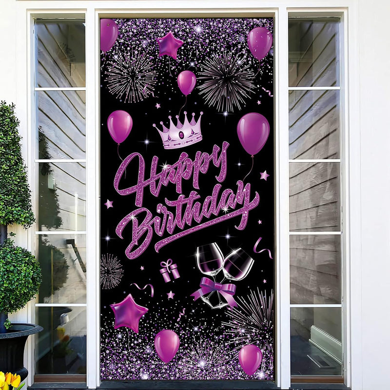 Purple Happy Birthday Door Banner Black Party Decorations For Women Gi