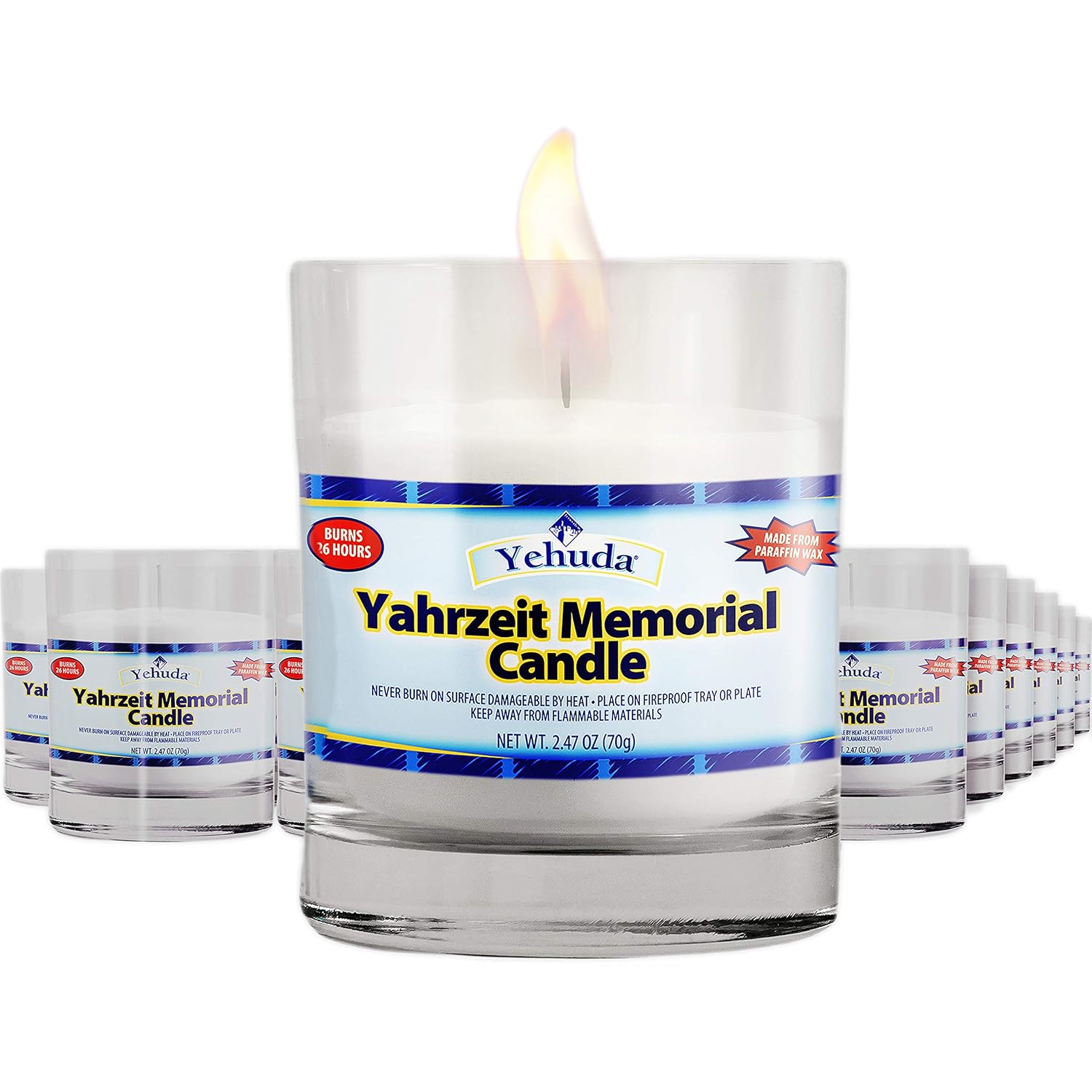 , Yahrzeit Memorial Candle, Glass Tumbler (24 Pack) 24 Hour Candles | Yom Kippur Candles | Perfect For Blackouts, Storms & Hurricanes