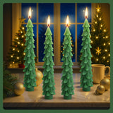 4 Pcs Christmas Tree Taper Candles-10 Inch Unscented Tree Shaped Taper Candle-Green Christmas Decorative Tree Candles For Home Decor Party Centerpiece Decoration
