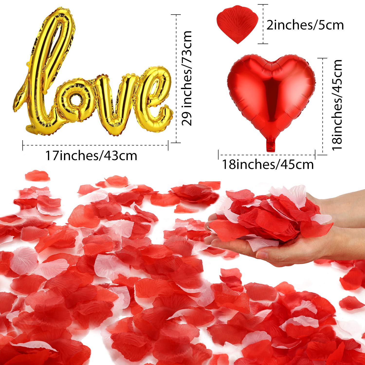 Valentines Day Red Wedding Decorations Artificial Petals Heart Shaped Love Foil Balloons Silk Rose Petals Romantic Design For Wedding Engagement Anniversary Confetti Centerpieces Cake Table Decoration
