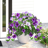 Artificial Flowers For Outdoors With 120 Blooms, Faux Silk Flowers For Outside, Uv Resistant Fake Petunias Plants For Hanging Baskets Fence Patio Balcony Garden Cemetery (Purple 4 Packs)