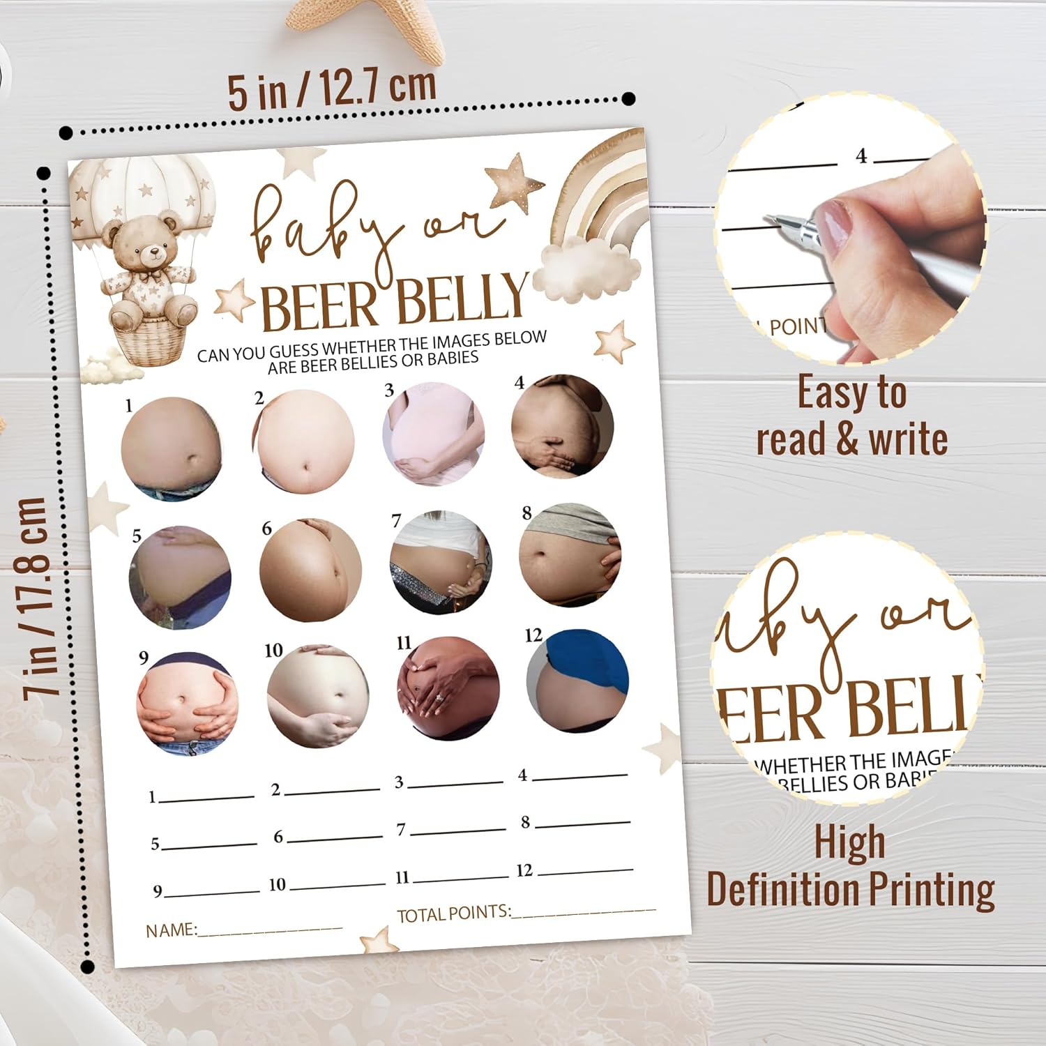 Baby Or Beer Belly Shower Games, 5X7 Inch Brown Bear Card, 25 Gender Neutral With 1 Answer Card, Little Star Gender Reveal Decorations, Infant Party Favor Supplies-B08