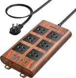 Surge Protector Power Strip 6 Outlets 4 USB Ports 2 USB C 6.5FT Flat Plug Extension Cord Wood Finish