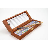 Professional Watercolor Paint Set - 24 Half Pan Highly Pigmented Transparent Water Color Paints With #4 Synthetic Water Color Brush, Mixing Palette & Wooden Box Gift Watercolor Kit