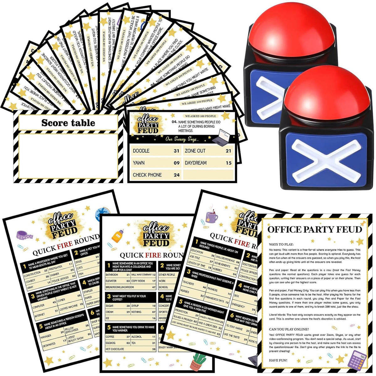 Friendly Feud Games For Adults With 2 Buzzers Family Bachelorette Office Team Building Adults Holiday Work Feud Trivia Quiz Board Games(Classic)
