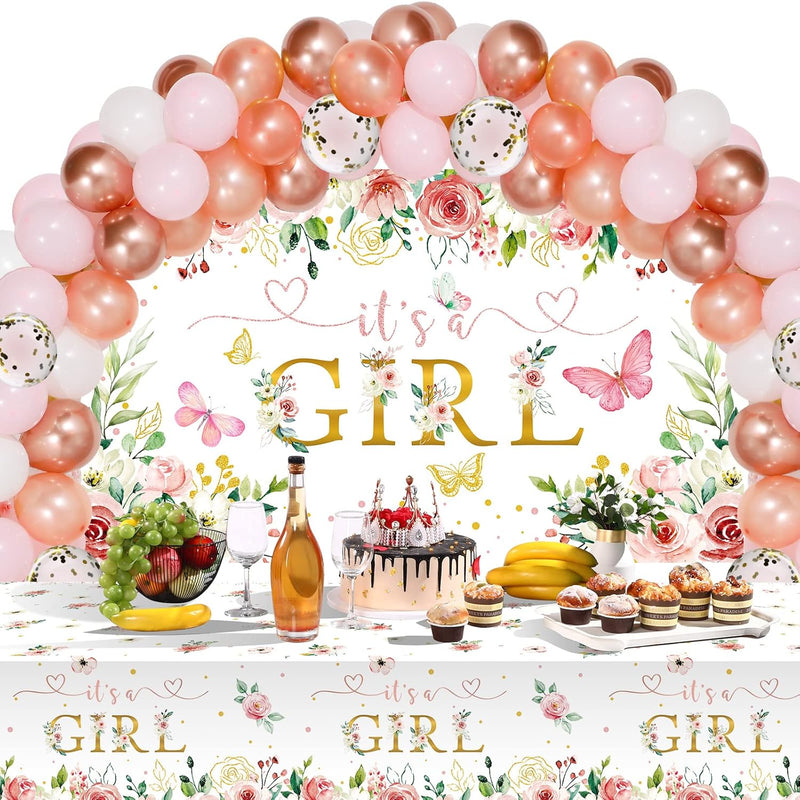 Pink Floral Baby Shower Decorations Include Pink Confetti Balloons Kit