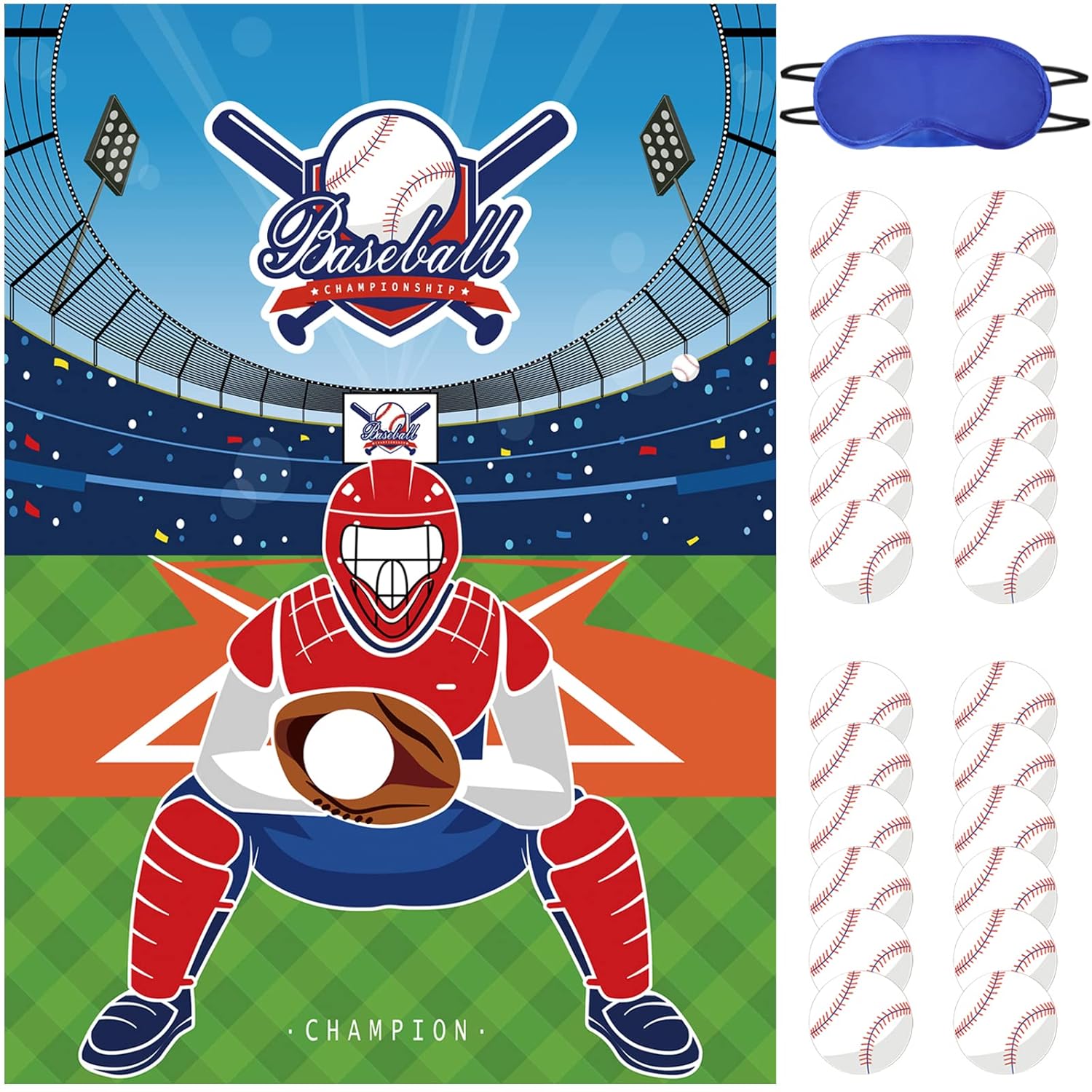 Pin The Baseball On The Glove - Baseball Party Games For Kids 20" X 28" Baseball Game Poster With 24 Reusable Stickers Sport Themed Birthday Party Favor Sets