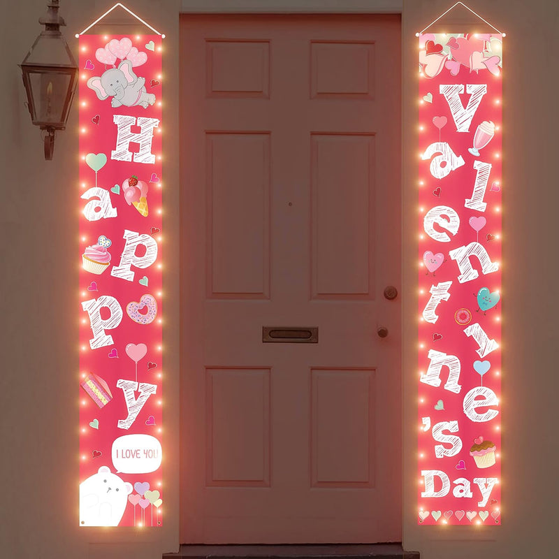 2Pcs Valentines Day Decorations Lighted Banners - Valentine Door Porch