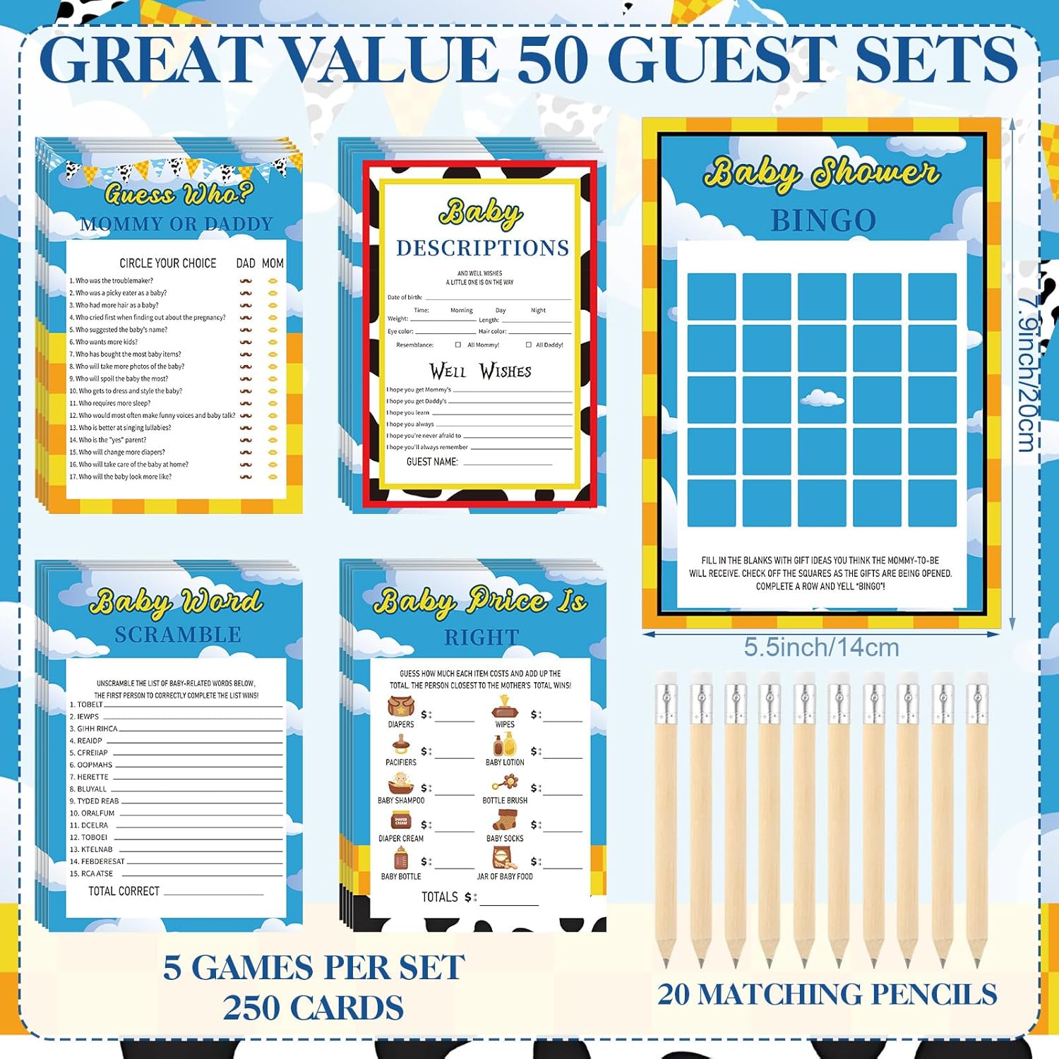 321 Pcs Boy Story Baby Shower Games Decorations It'S A Boy Story Baby Shower Decorations Bingo Game Description And Wishes Guess Who Mom Or Daddy Price Is Right Word Scramble Game Clothespins