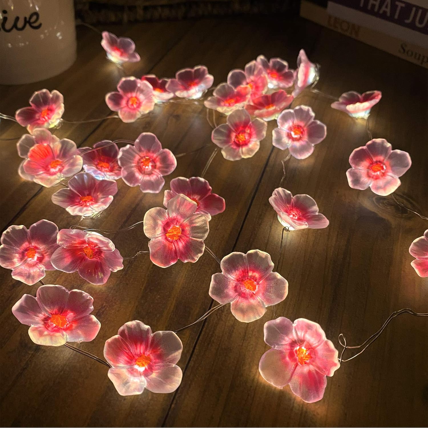 Pink Cherry Blossom Flower String Lights 40 Led 13Ft Sakura Decorative Lights Battery Operated Light With Remote, Christ