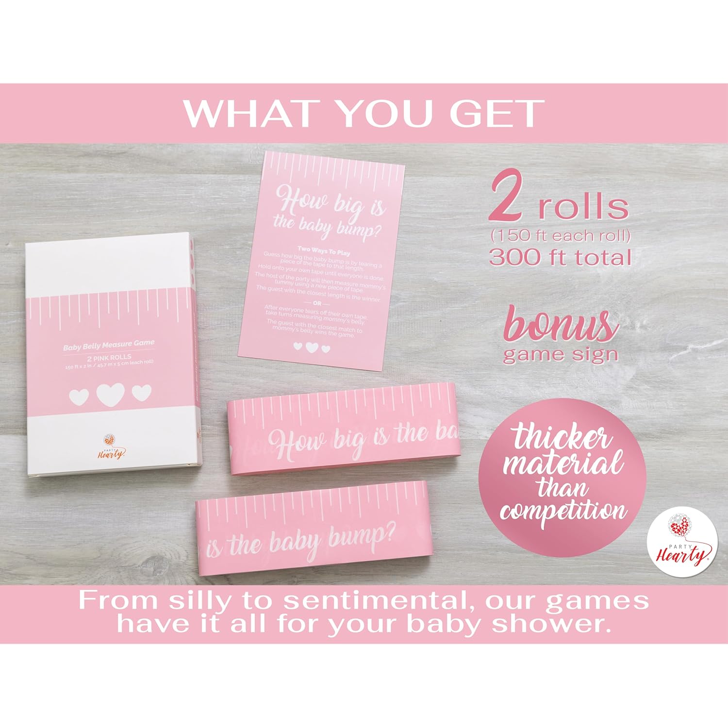 Funny Baby Shower Games For Girl Activities, 2 Rolls, 2 Inches X 150 Feet, Pink Tummy Measure, Fun & Easy Idea