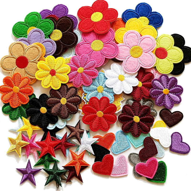 70 Pcs Embroidered Iron On Patches For Clothing Assorted Styles Flower Heart S