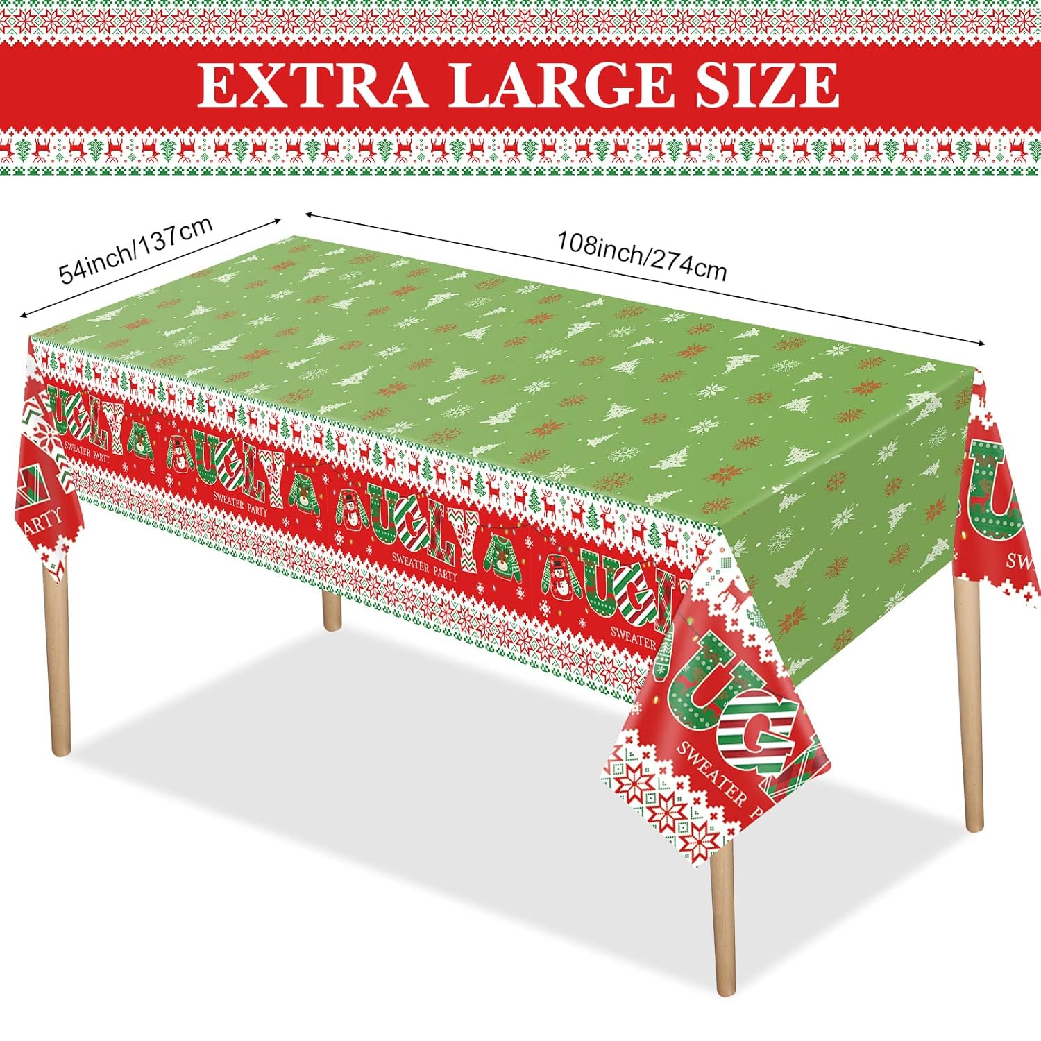 3 Pack Christmas Ugly Sweater Tablecloths Decoration Plastic Table Covers Merry Christmas Xmas Winter Holiday Birthday Party Decor, 54 X 108 Inch