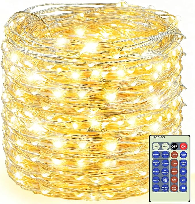 164FT Fairy Lights Plug In Warm White Twinkle String Lights with Remote Timer 12 Modes Bendable Silver Copper Wire for Indoor Outdoor Wedding Party Christmas Decor
