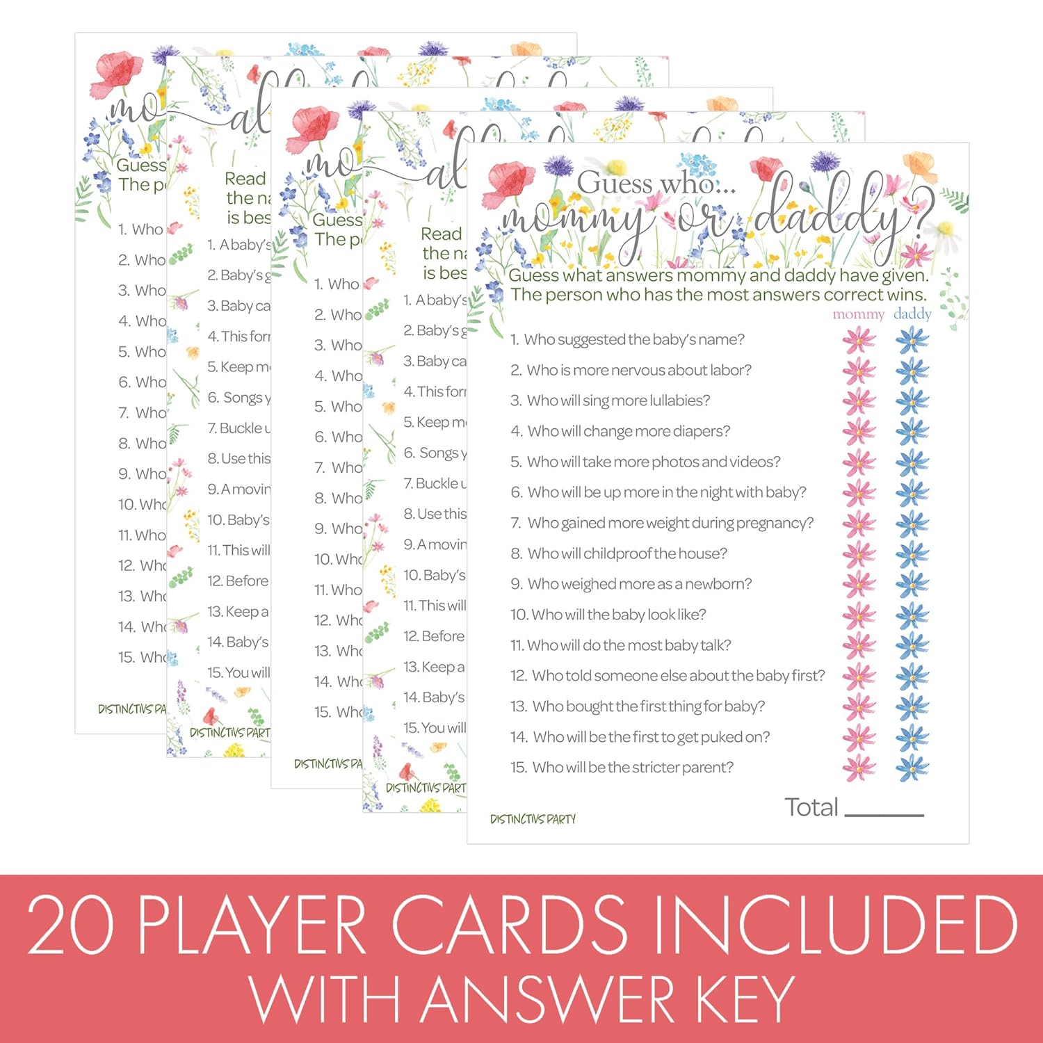 Little Wildflower Baby Shower Games - Guess Who Mommy Or Daddy And All Things Trivia - 20 Dual Sided Cards, Baby In Bloom 2 Game Bundle