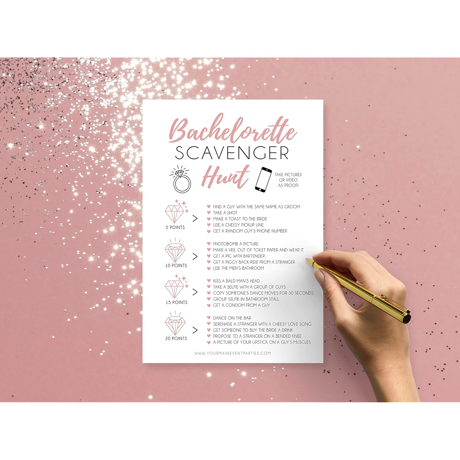 25 White Bachelorette Scavenger Hunt Party Games, Drinking Game And Dares, Fun Novelty Cards For Girls Night Out