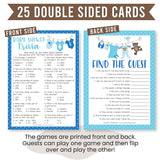 Baby Shower Games For 25 Guests - Blue Clothesline Boy Baby Shower Trivia Game, Find The Guest Babyshower Game Boy, Gender Reveal Trivia Games, Made In Usa