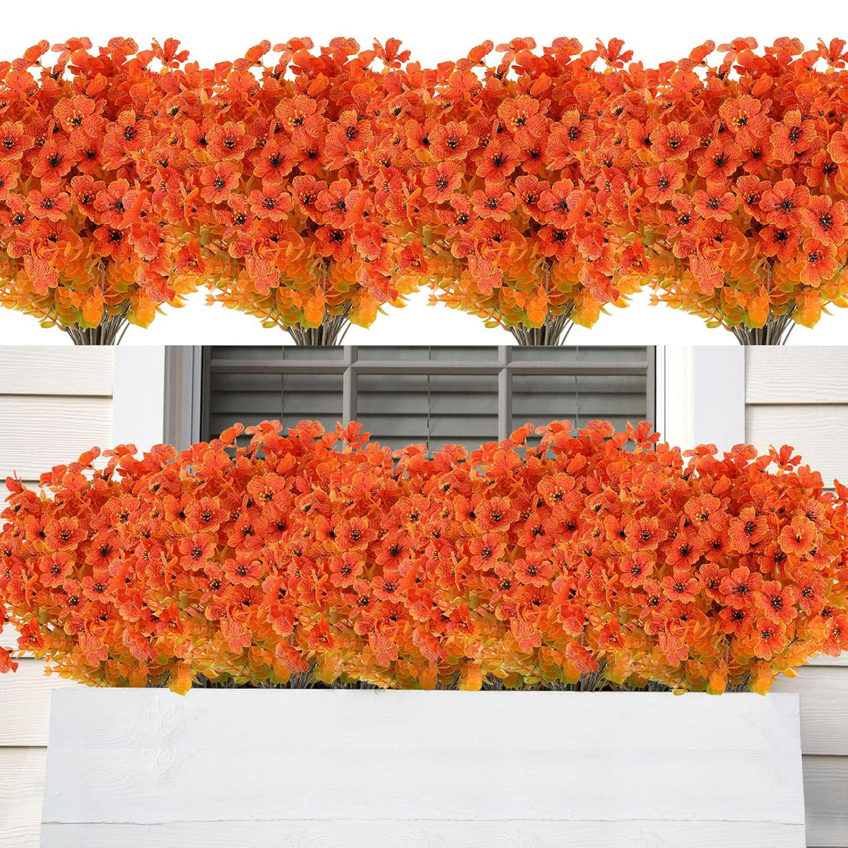 16 Bundles Fall Orange Artificial Flowers For Outdoor Fall Decor Uv Resistant Faux Flowers No Fade Fake Plastic Plants Garden Porch Window Box Decorating