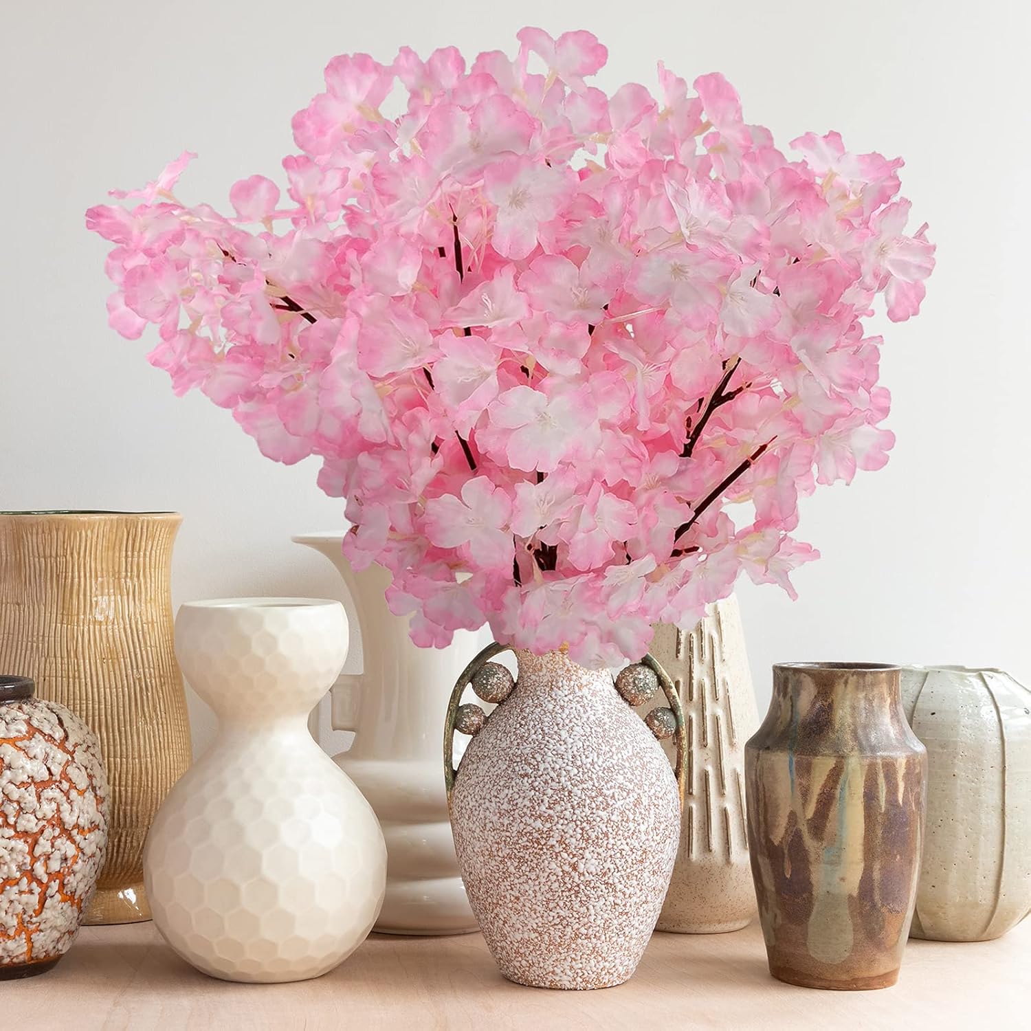 2Pack Artificial Cherry Blossom Flowers, 19.7 Inch Silk Cherry Blossom Branches Faux Pink Cherry Blossom Stems Realistic & Lifelike For Diy Garden Home Hotel Wedding Party Decor