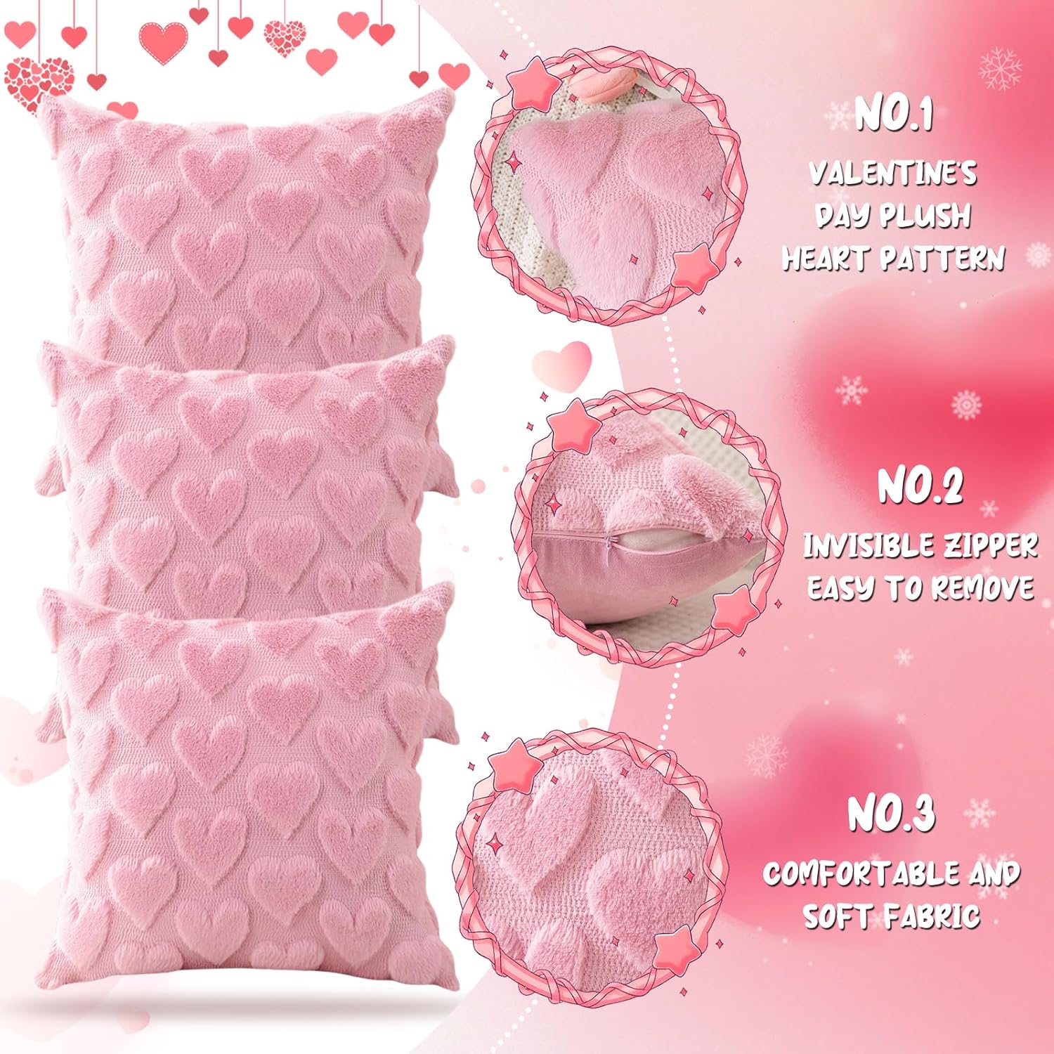 Valentine’S Day Heart Pillow Covers 18X18 Set Of 2 – Soft Plush Faux Fur Jacquard Throw Pillow Cases, Love Heart Cushion Covers For Sofa Couch Bedroom Holiday Home Decor