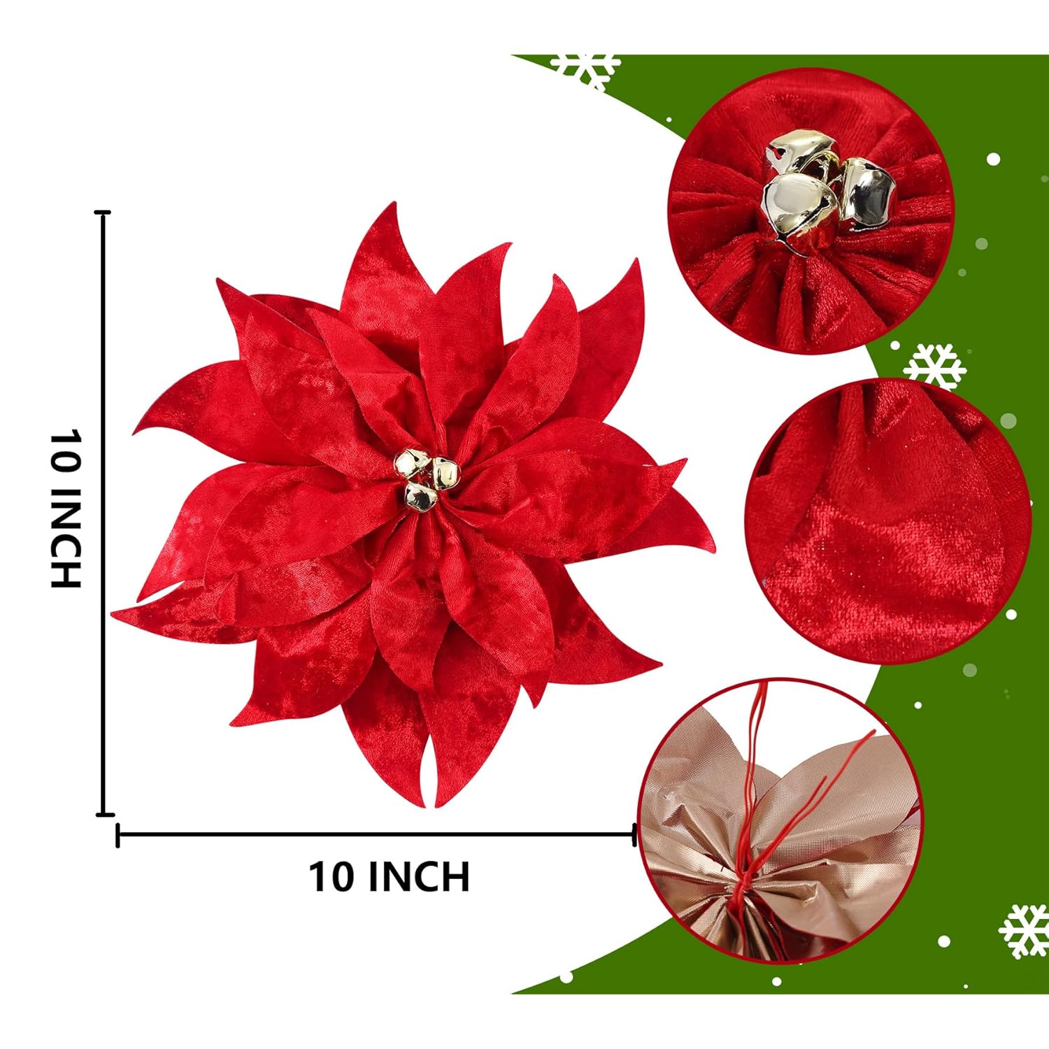 6Pcs Christmas Poinsettia Flowers 10'' Double Layer Christmas Artificial Flowers Ornaments For Xmas Tree Wreaths Garland Holiday Decoration (6, Double Layer)
