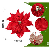 6Pcs Christmas Poinsettia Flowers 10'' Double Layer Christmas Artificial Flowers Ornaments For Xmas Tree Wreaths Garland Holiday Decoration (6, Double Layer)