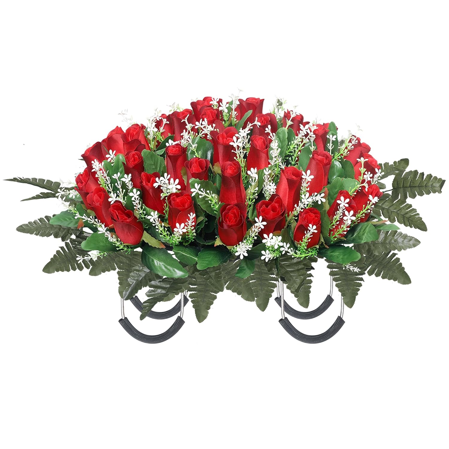 Artificial Cemetery Flowers For Grave,Headstone Flower Saddle For Grave Tombstone Decorations (Red)