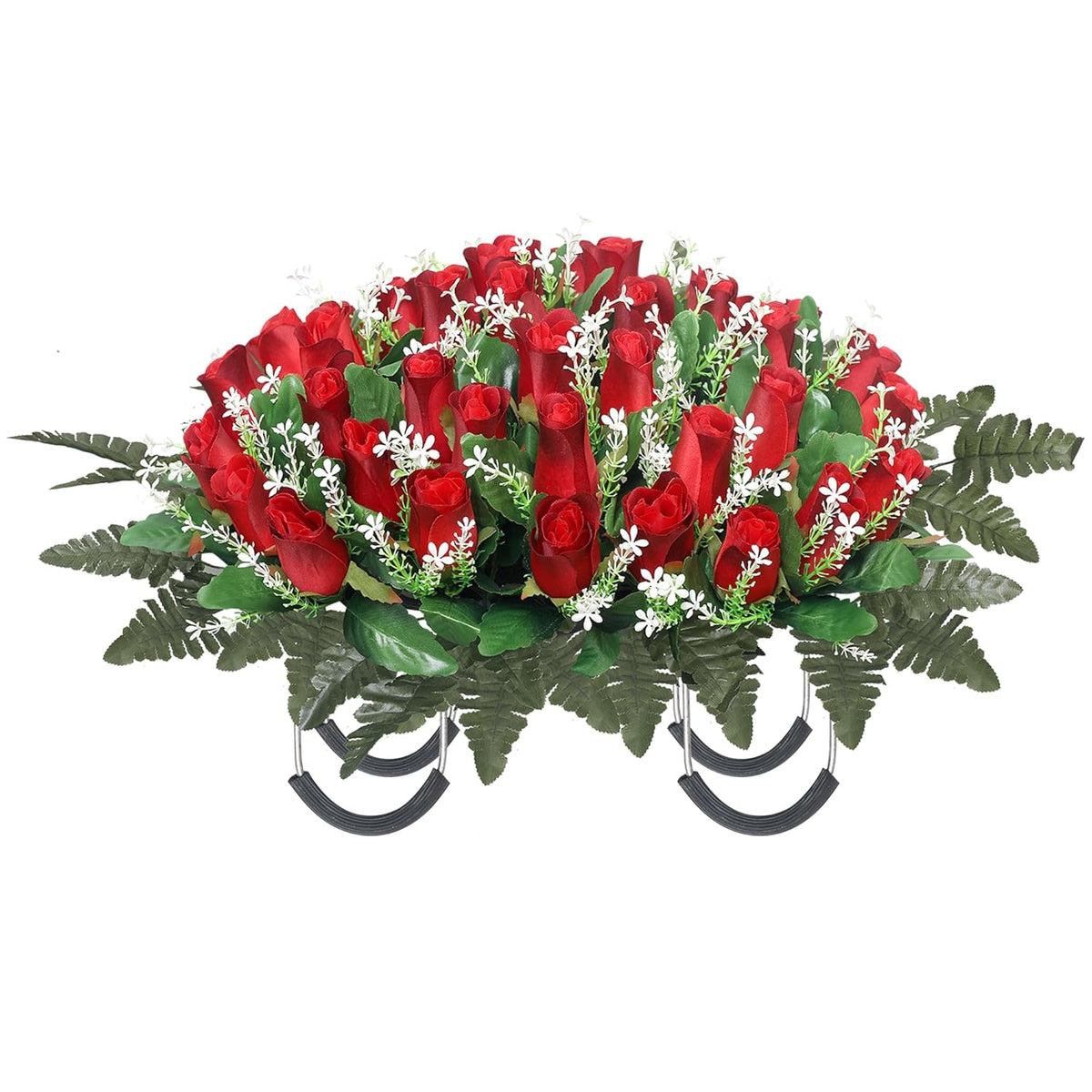 Artificial Cemetery Flowers For Grave,Headstone Flower Saddle For Grave Tombstone Decorations (Red)
