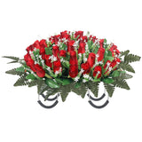 Artificial Cemetery Flowers For Grave,Headstone Flower Saddle For Grave Tombstone Decorations (Red)