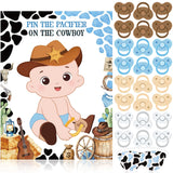 Pin The Pacifier On The Cowboy Party Games First Rodeo Party Decor Include A Baby Poster Blindfold 24 Pacifier Stickers For Western Theme Baby Shower Decorations (White,West Cowboy)