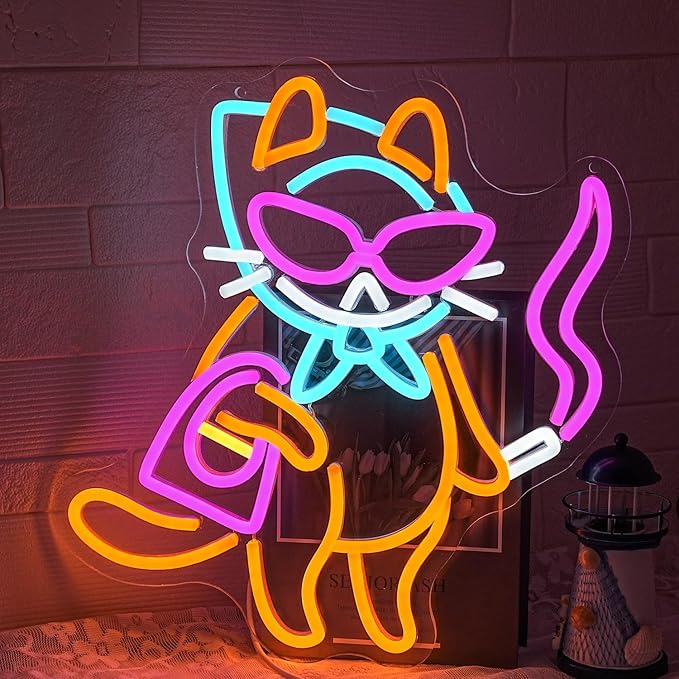 Cool Cat Neon Sign USB Dimmable LED Wall Light for Bedroom Bar Living Room Pet Shop Decor