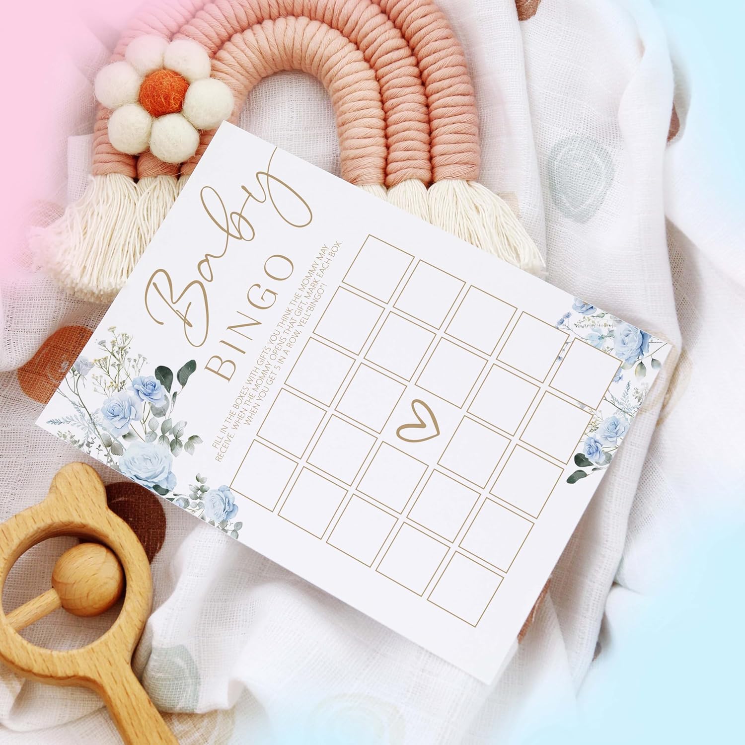 Baby In Bloom Baby Shower Games For Boy Girl, Spring Blue Floral Bingo Game Gender Neutral Party Decorations Favors Ideas, 25 Pcs, 5X7 In-C03
