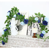 2 Pack Artificial Flower Garland 6.5 Ft Fake Rose Garland Vine Valentine'S Day Gifts For Wedding Arch Table Centerpiece Arrangement Room Wall Stairs Fireplace Decor (Royal Blue Light Blue)