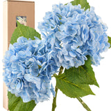 FiveSeasonStuff Real Touch Silk Hydrangea Flowers, 2 Large Long Stem Artificial Flowers for Floral Arrangements (Heavenly Blue)