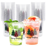 50Pcs 12Oz Christmas Disposable Cups Black Green Red Plaid Plastic Party Cups Christmas Tree Clear Plastic Glasses For Xmas Holiday Coffee Juice Hot Cold Drinks Party Supplies