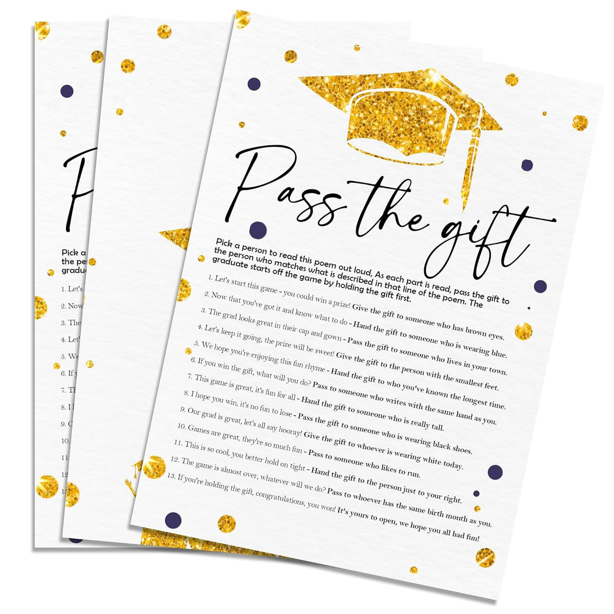 20 Pcs Graduation Game Card Class Of 2025, Golden Graduation Cap Pass The Gift Game Card, 2025 Graduation Games For Senior High School College Graduation Party Activities And Decorations - A02