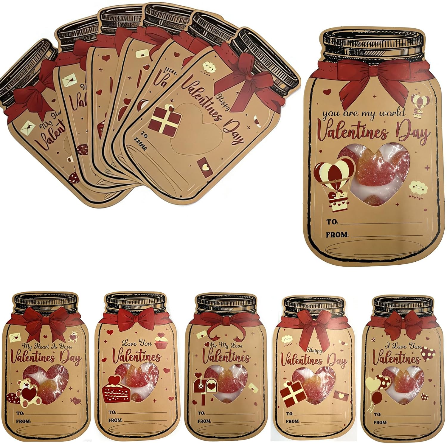 Valentines Day Cards Mason Jar Happy Valentines Cards Funny Gifts For Exchange Party Favors (Candy Not Included) 50 Pack