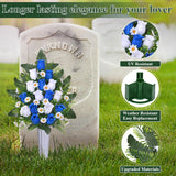 2 Sets Artificial Cemetery Flowers For Grave, Realistic Grave Flowers Memorial Flower Uv Resistant Silk Rose Flower With Vase For Cemetery Decorations (Blue, White)