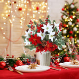 14Pcs Christmas Flowers Artificial Poinsettia Bouquet 18’’ Pine Branches Red Berry Stems Holly Leave Picks With Pinecones For Home Porch Garden Indoor Outdoor Holiday Xmas Decorations