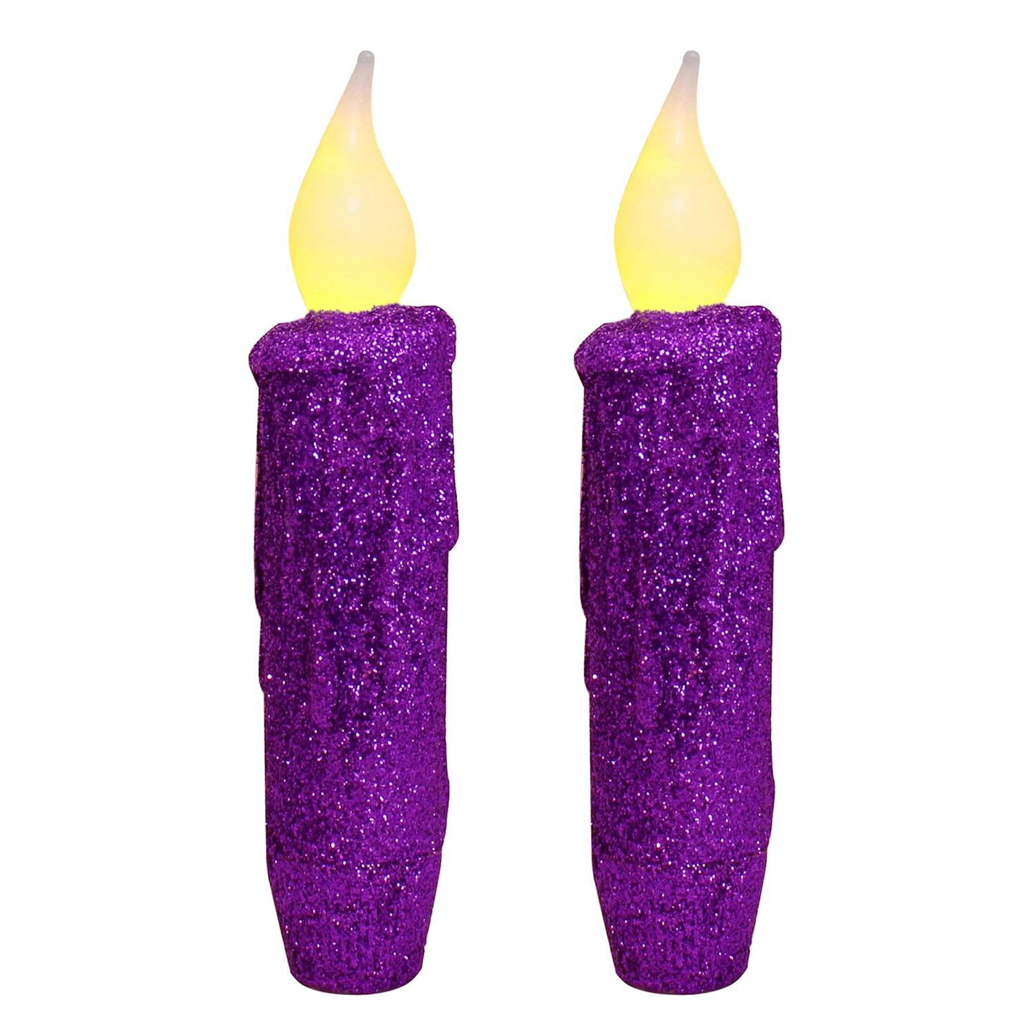 Glitter Flameless Candles Flickering Battery Operated Led Taper Candles With Timer For Home, Wedding, Halloween, Christmas Decor. Purple, 4-3/4 Inch, Set Of 2