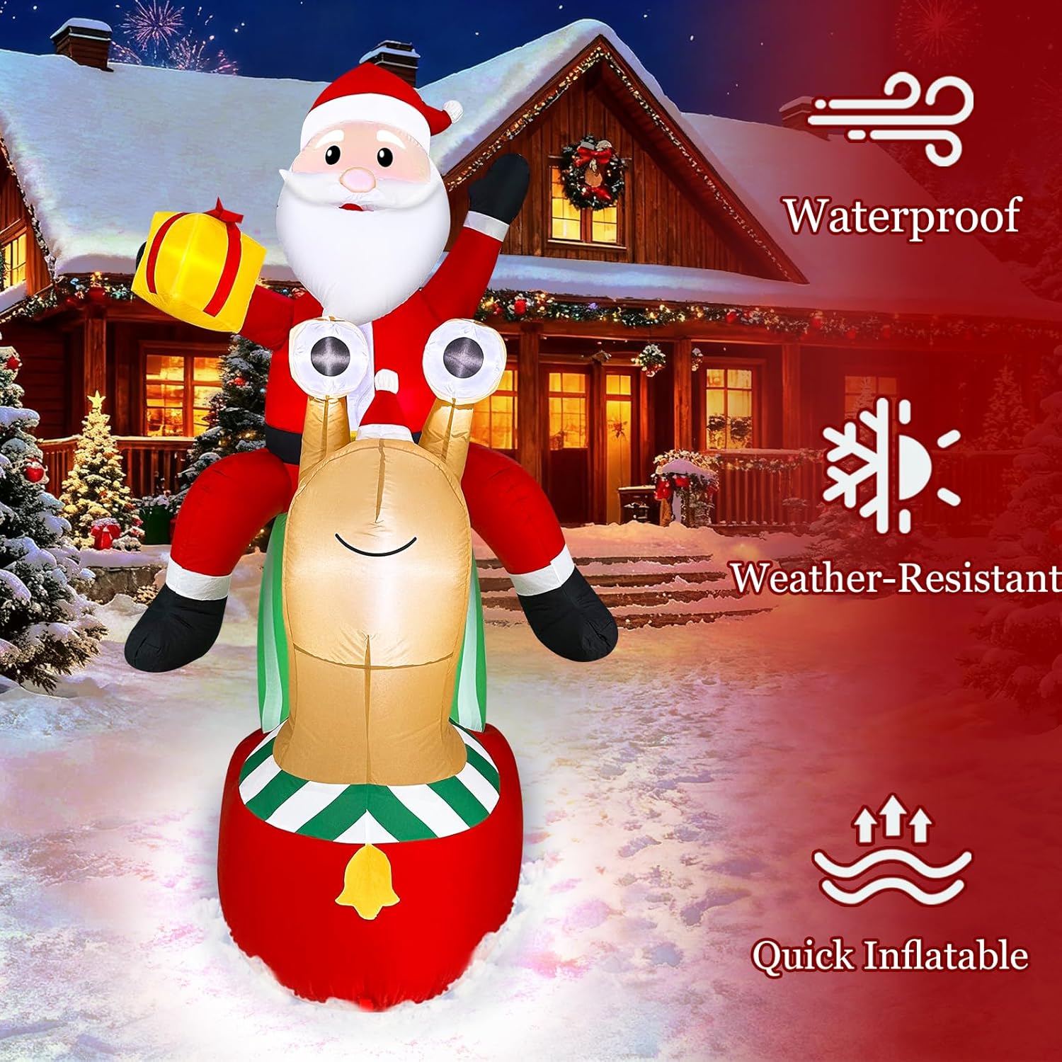 6 Ft Funny Christmas Inflatable Outdoor Decoration, Light Up Christmas Santa Riding Snail Built-In 6 Leds Lights, Blow U