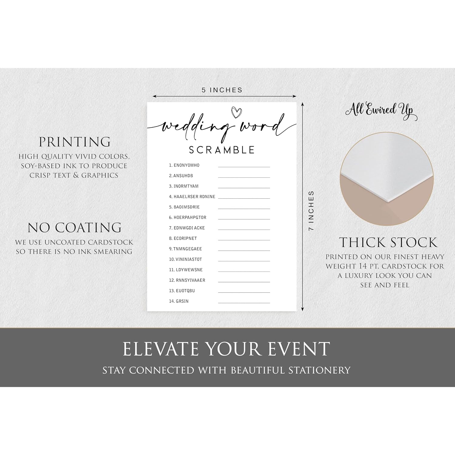 50 Wedding Word Scramble (50-Cards) Fun Bridal Shower Game Activity, Decorations, Engagement Party, Rehearsal Dinner, Minimalist Script