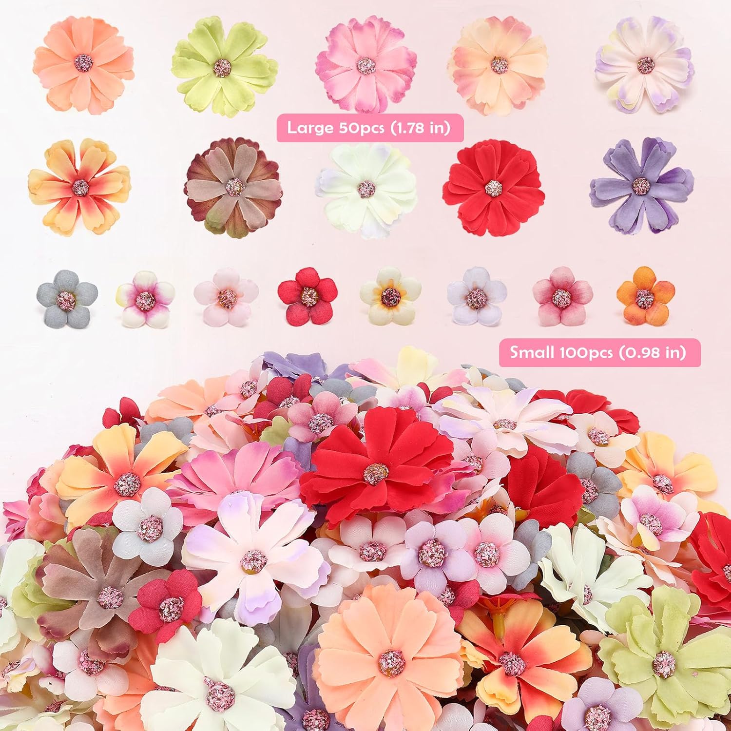 150Pcs Faux Flower Heads,Mini Fake Heads Flowers,Small Silk Daisy Flowers Artificial For Diy Wedding Birthday Party Wreath Decoration