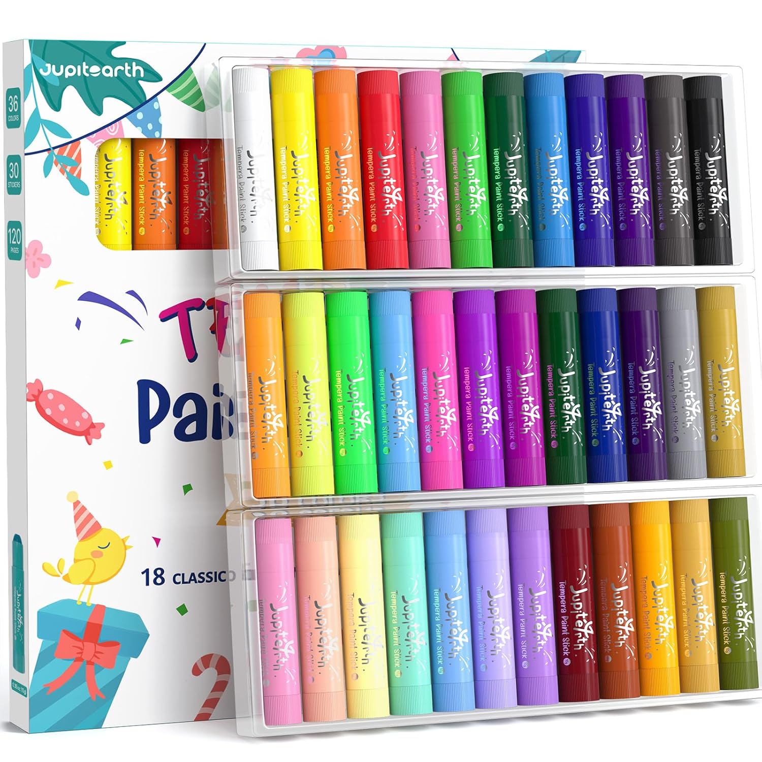 Paint Sticks For Kids 36 Colors, Quick Drying, Smooth, Non-Toxic And Washable Solid Tempera Paint Sticks With 120 Pdf Coloring Pages And 30 Stickers, Toddler Art Supplies For Drawing