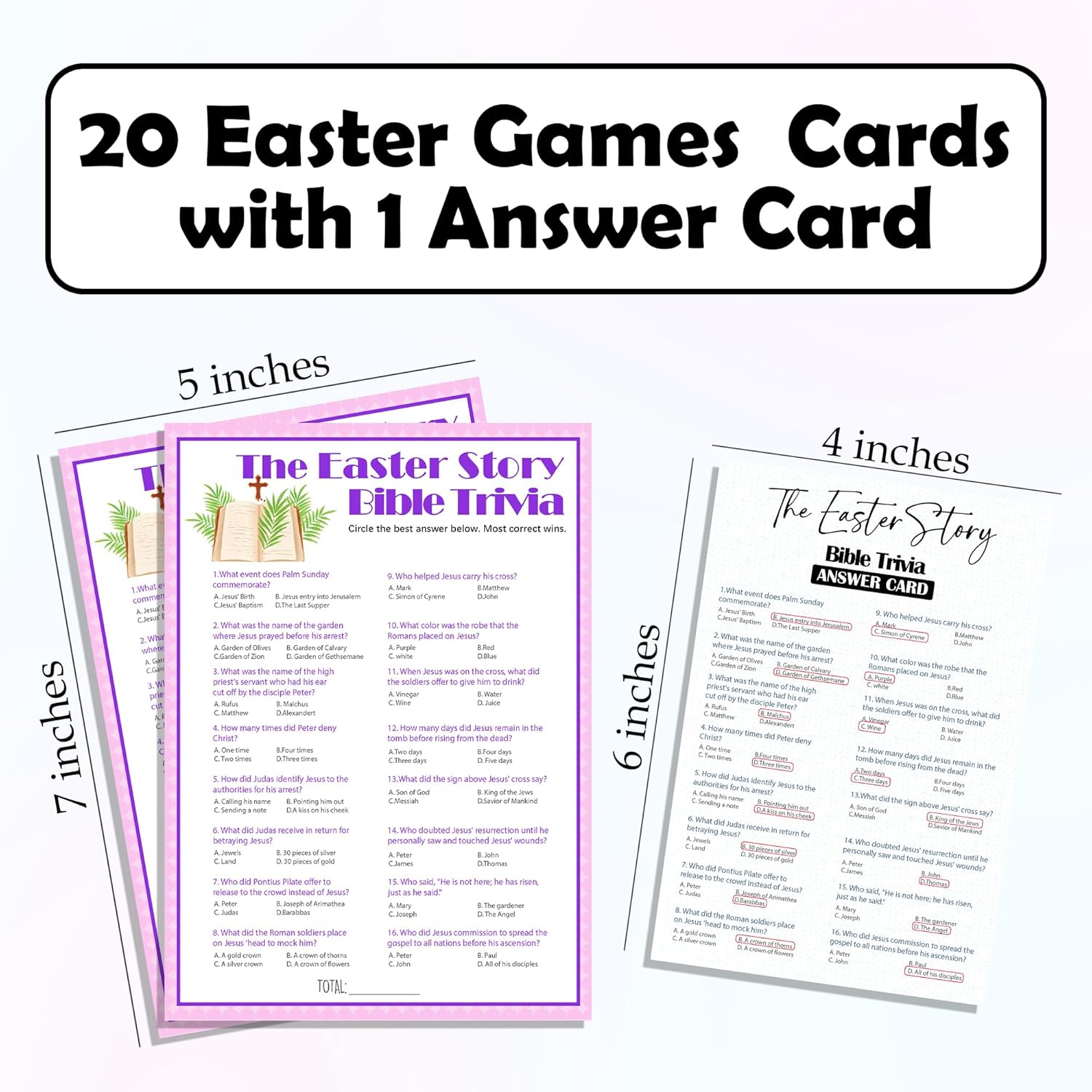 Easter Story Game Kit - 20 Pcs Easter Bible Trivia Game Cards With 1 Answer Card For Teens Adults, Easter Party Family Easter Religious Activity School Sunday Activities Favors (Pink) - A01